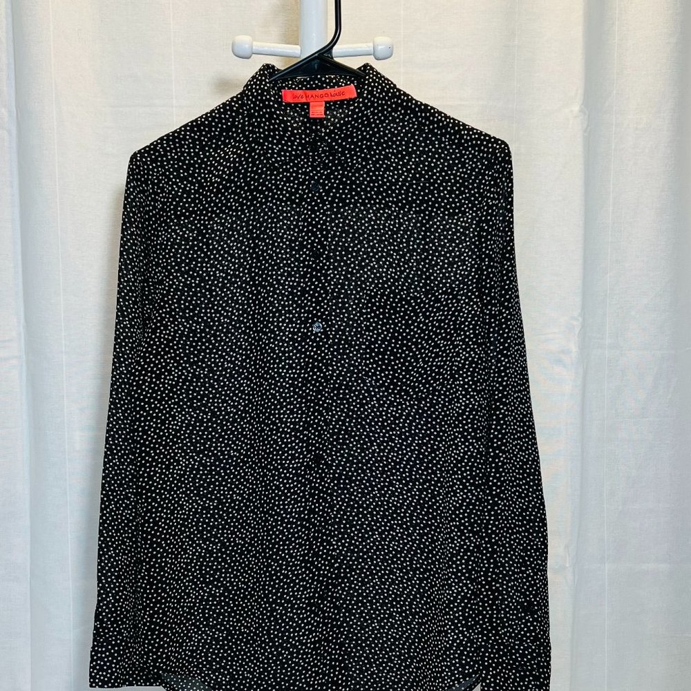 Mango Black/White Polka Dot Button Up Blouse women sz XS